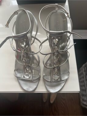 Coach Silver Metallic Strappy Heels